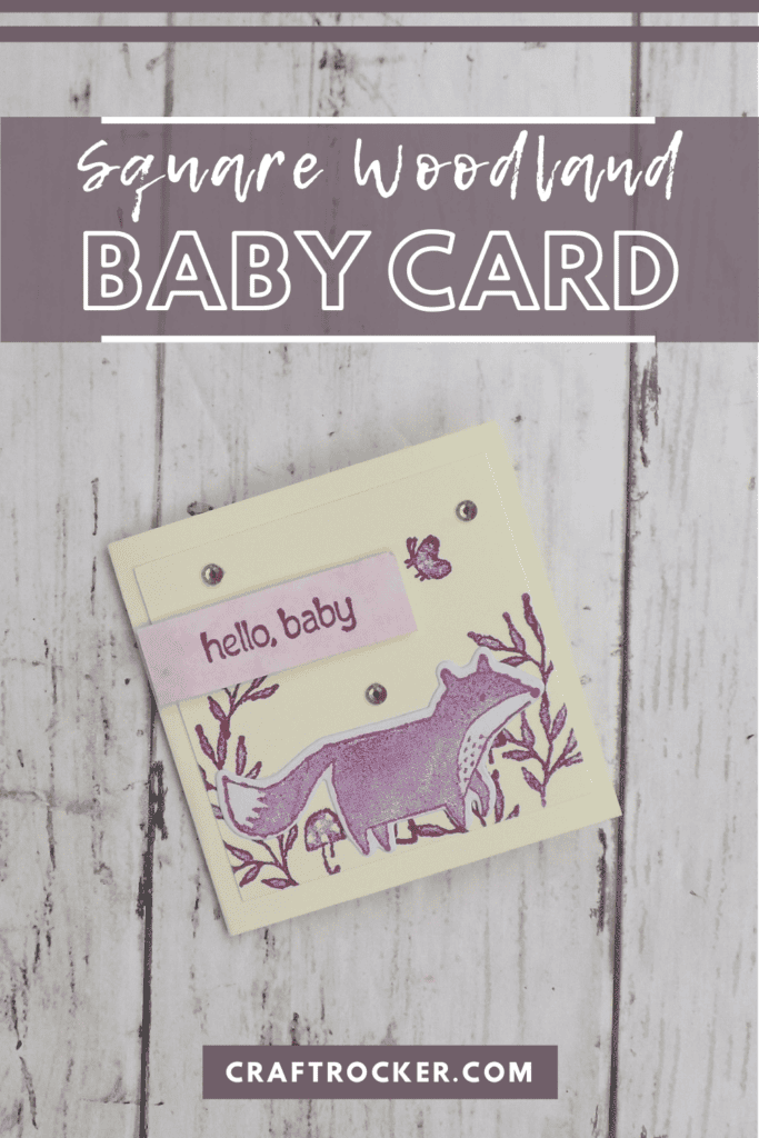 Close Up of Fox Baby Card on Wood Background with text overlay - Square Woodland Baby Card - Craft Rocker