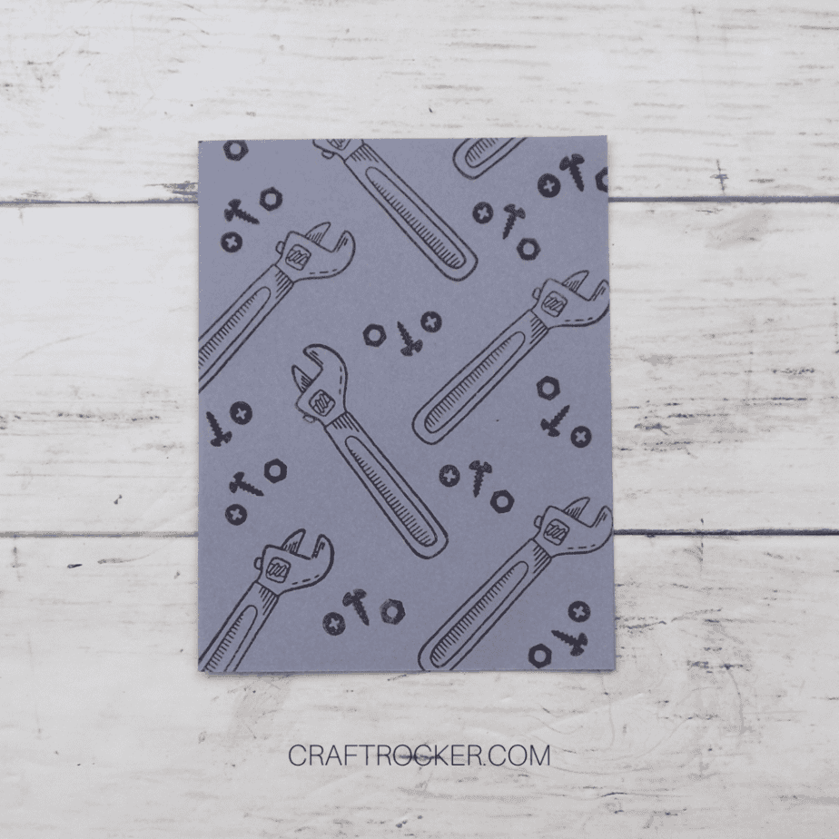 Close Up of Gray Card with Tools and Screws Stamped on It - Craft Rocker
