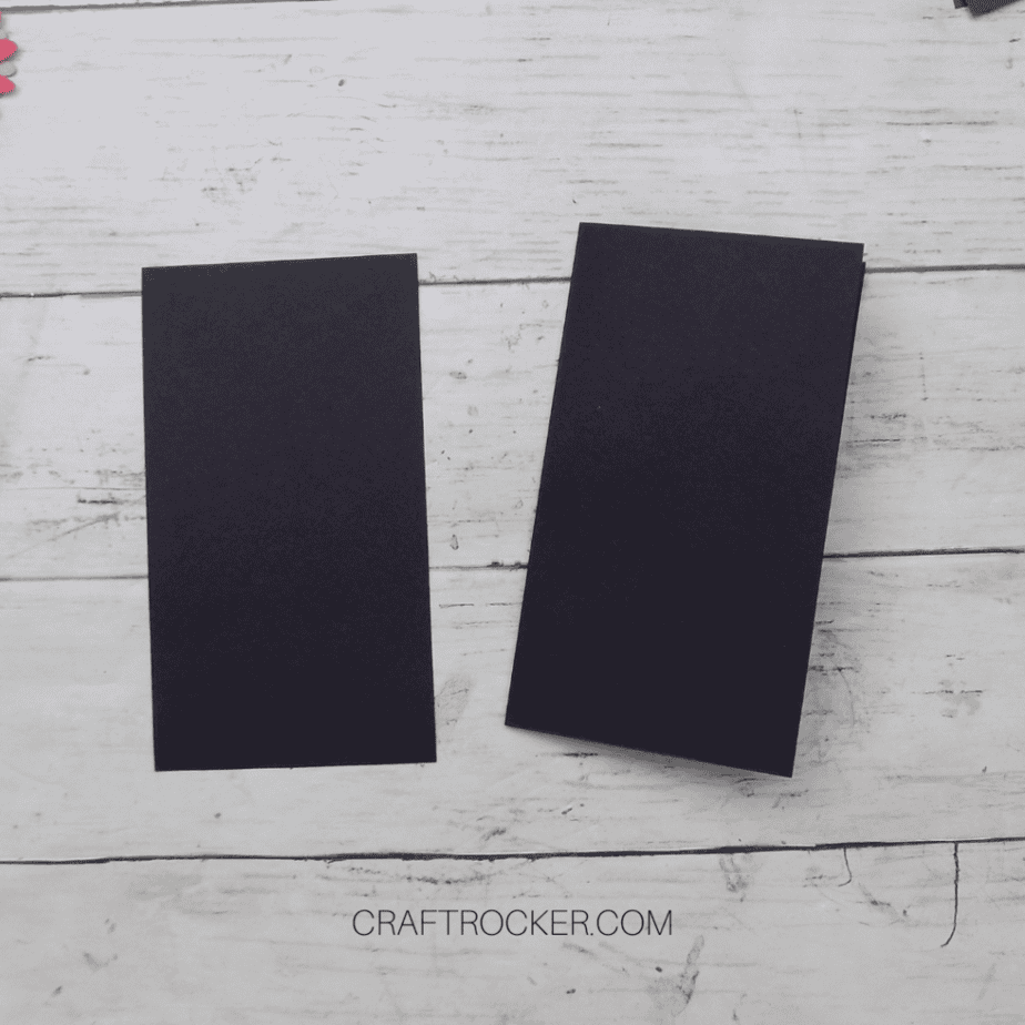 Folded Black Mini Slimline Card next to Piece of Black Cardstock - Craft Rocker