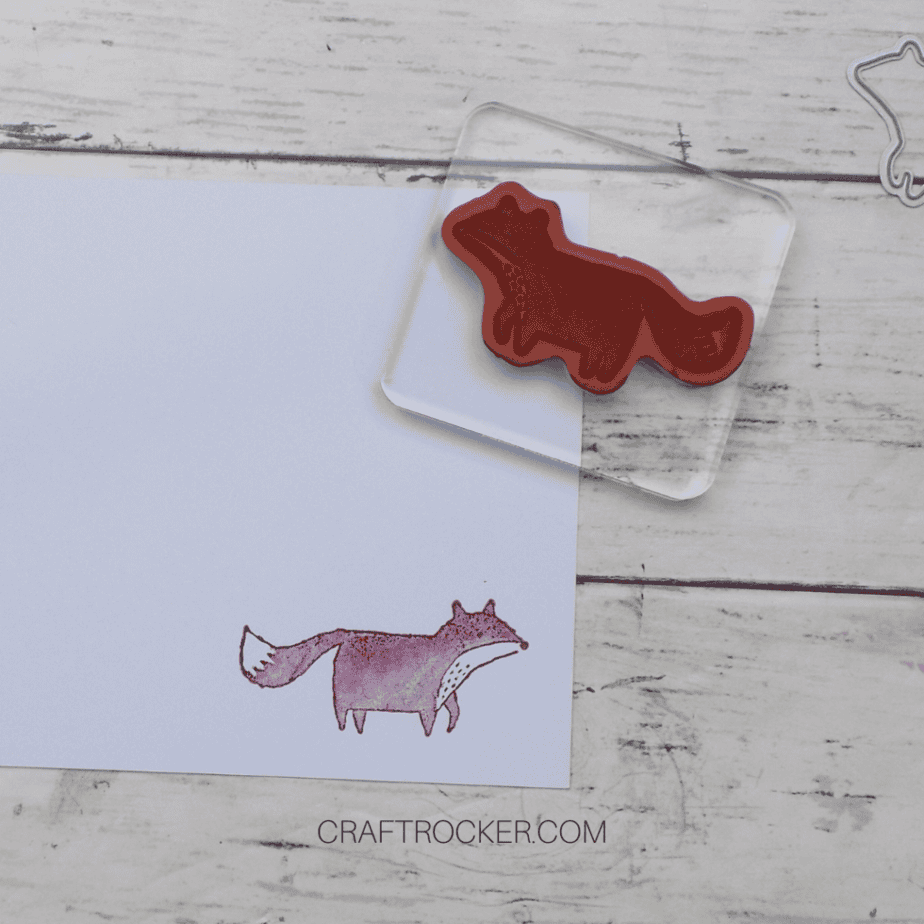 Fox Stamped on White Cardstock next to Stamp on Acrylic Block - Craft Rocker