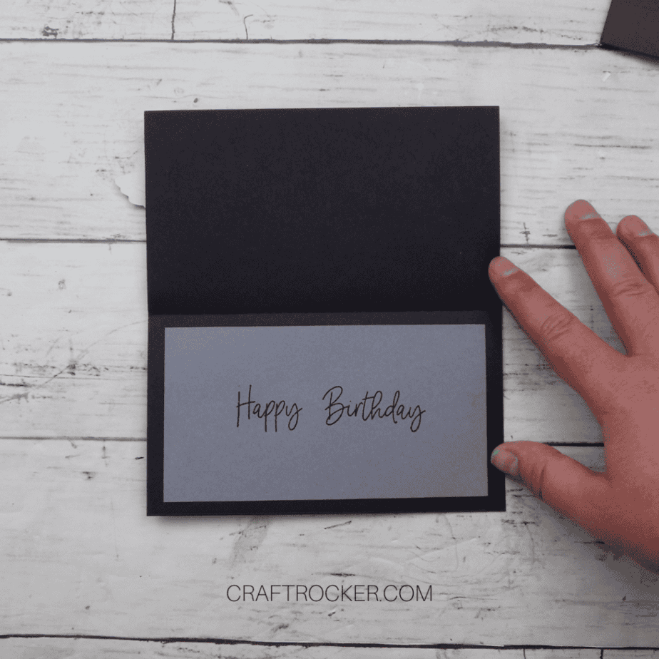 Happy Birthday Stamped in Black Ink on Light Gray Cardstock Rectangle Matted In Card - Craft Rocker