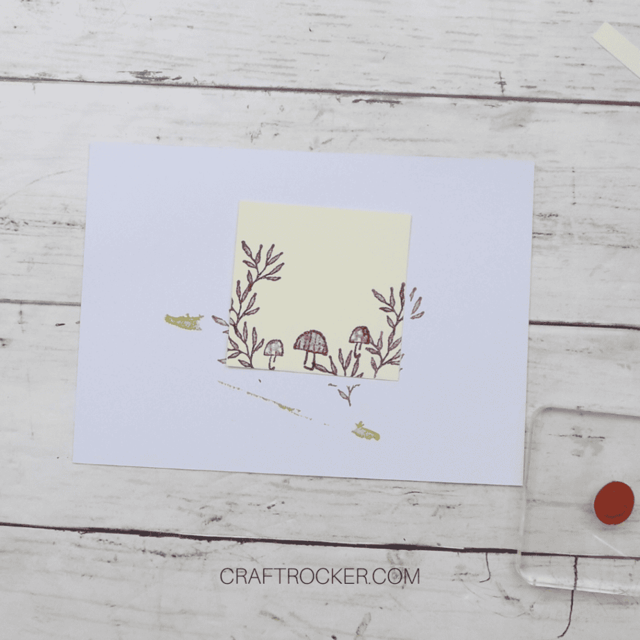 Leaves and Mushrooms Stamped on Square of Cream Cardstock - Craft Rocker