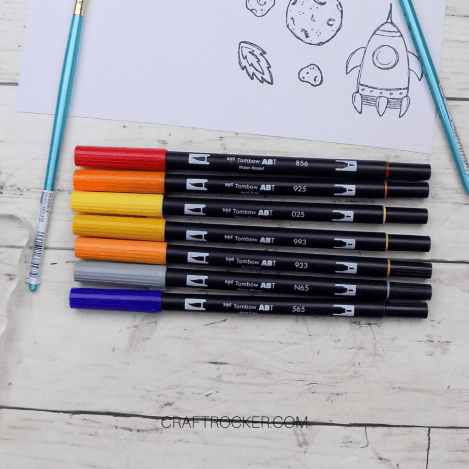 Line of Tombow Markers next to Paintbrushes - Craft Rocker