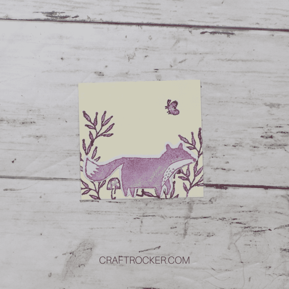 Stamped Fox Glued to Stamped Cardstock Square - Craft Rocker