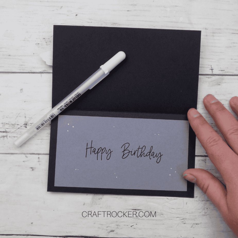 White Dots on Matted Gray Cardstock Rectangle next to Gel Pen - Craft Rocker