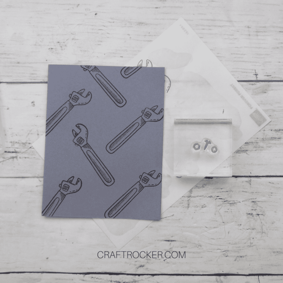 Wrenches Stamped on Gray Card Base next Screws and Nuts Stamp on Acrylic Block - Craft Rocker